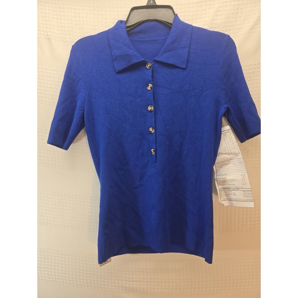 Vera Wang Royal Blue Short Sleeve Collared Knit Polo Shirt Womens Small 5325
